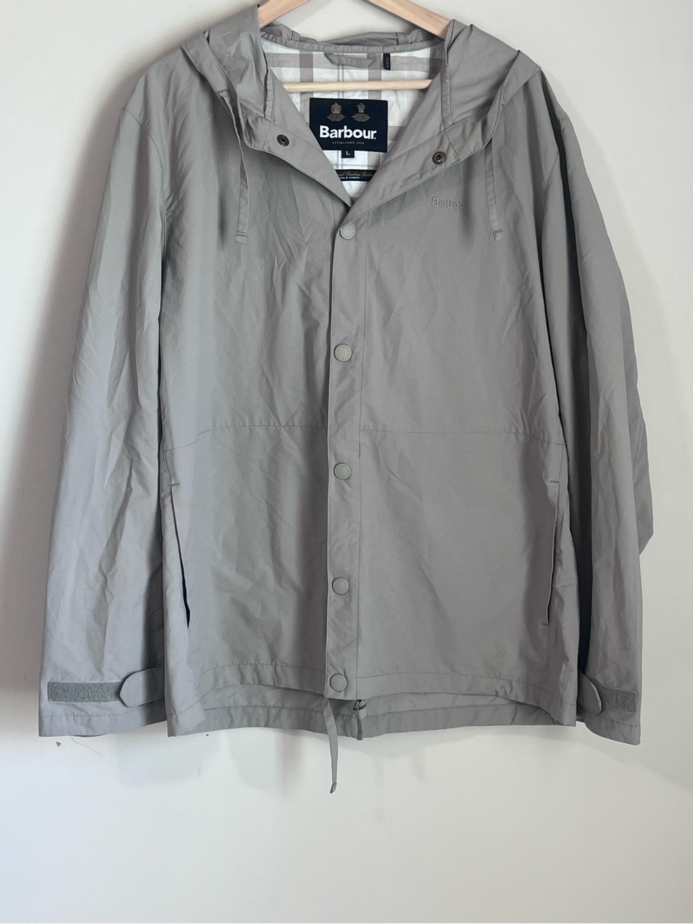 Barbour Men's Quay Showerproof Rain Jacket Windbreaker Hooded Size Large Beige